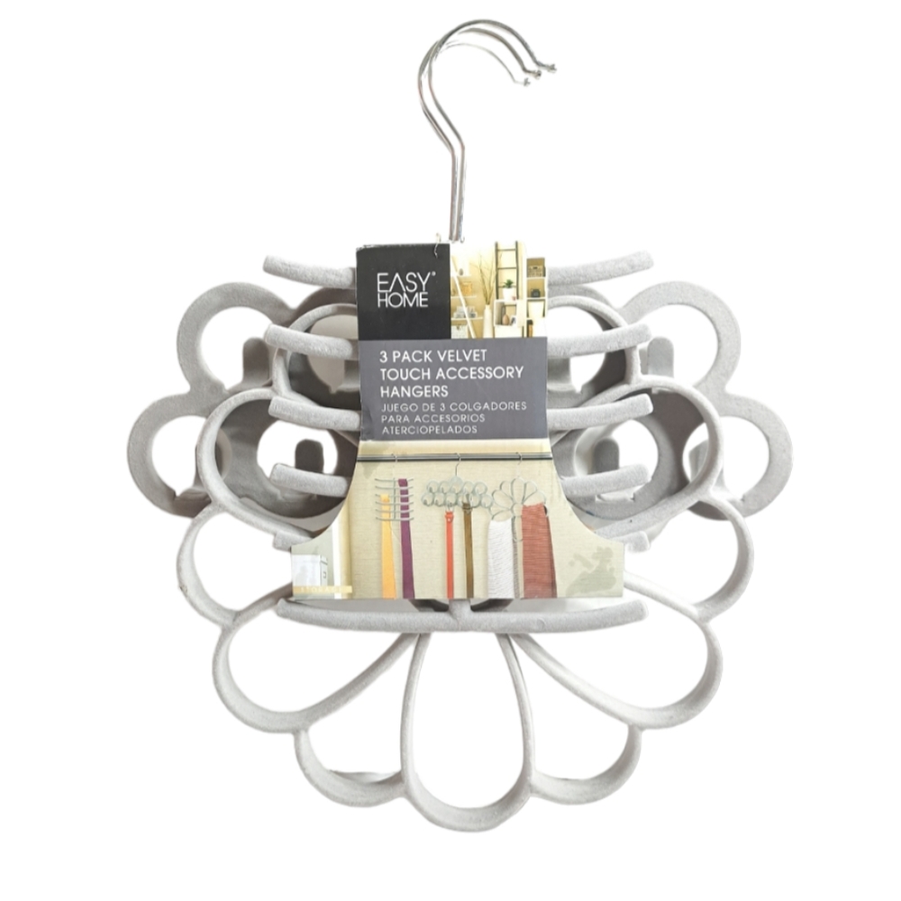 Easy Home 3 Pack Velvet‎ Touch Accessory Grey Hangers For Scarfs, Belts & Ties
